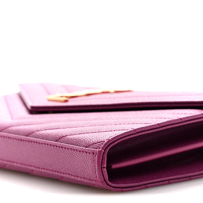 Saint Laurent Grain De Poudre Matelasse Chevron Monogram Chain Wallet Dark Grape 10 of 13