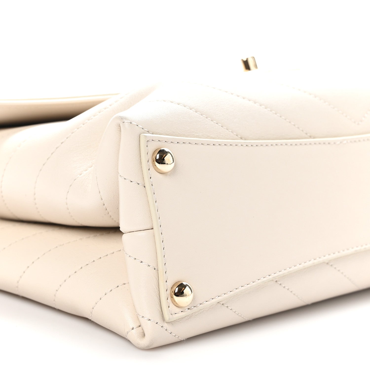 Chanel Calfskin Chevron Stitched Medium Coco Flap Bag White 9 of 10