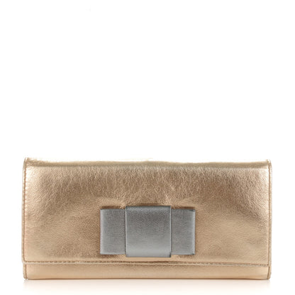 Miu Miu Metallic Lambskin Bow Flap Wallet Gold 1 of 6