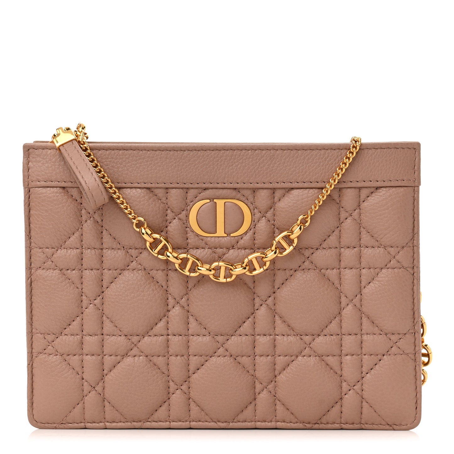 Calfskin Cannage Caro Zipped Pouch With Chain Fard