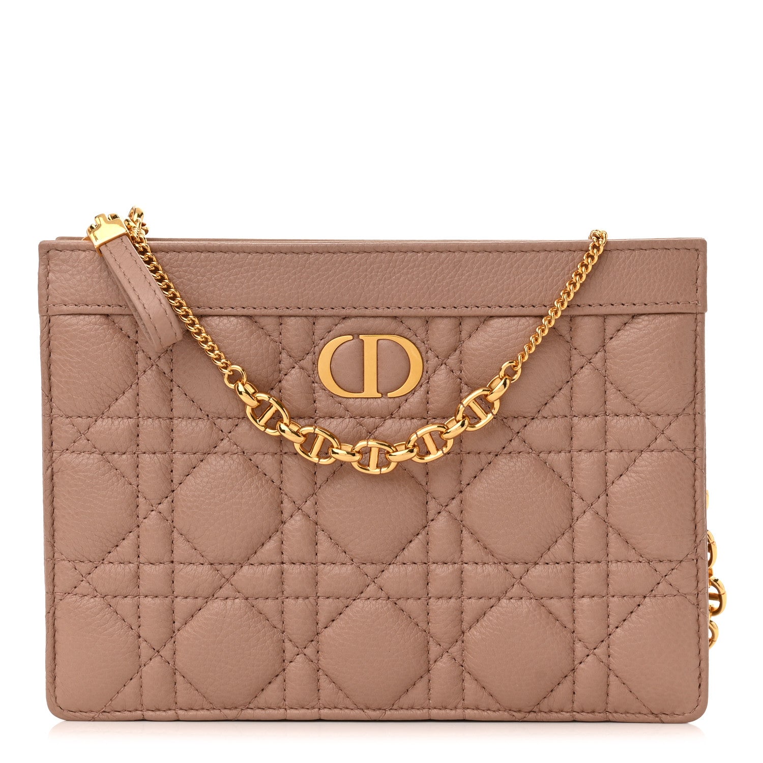 Christian Dior Calfskin Cannage Caro Zipped Pouch With Chain Fard 1 of 16