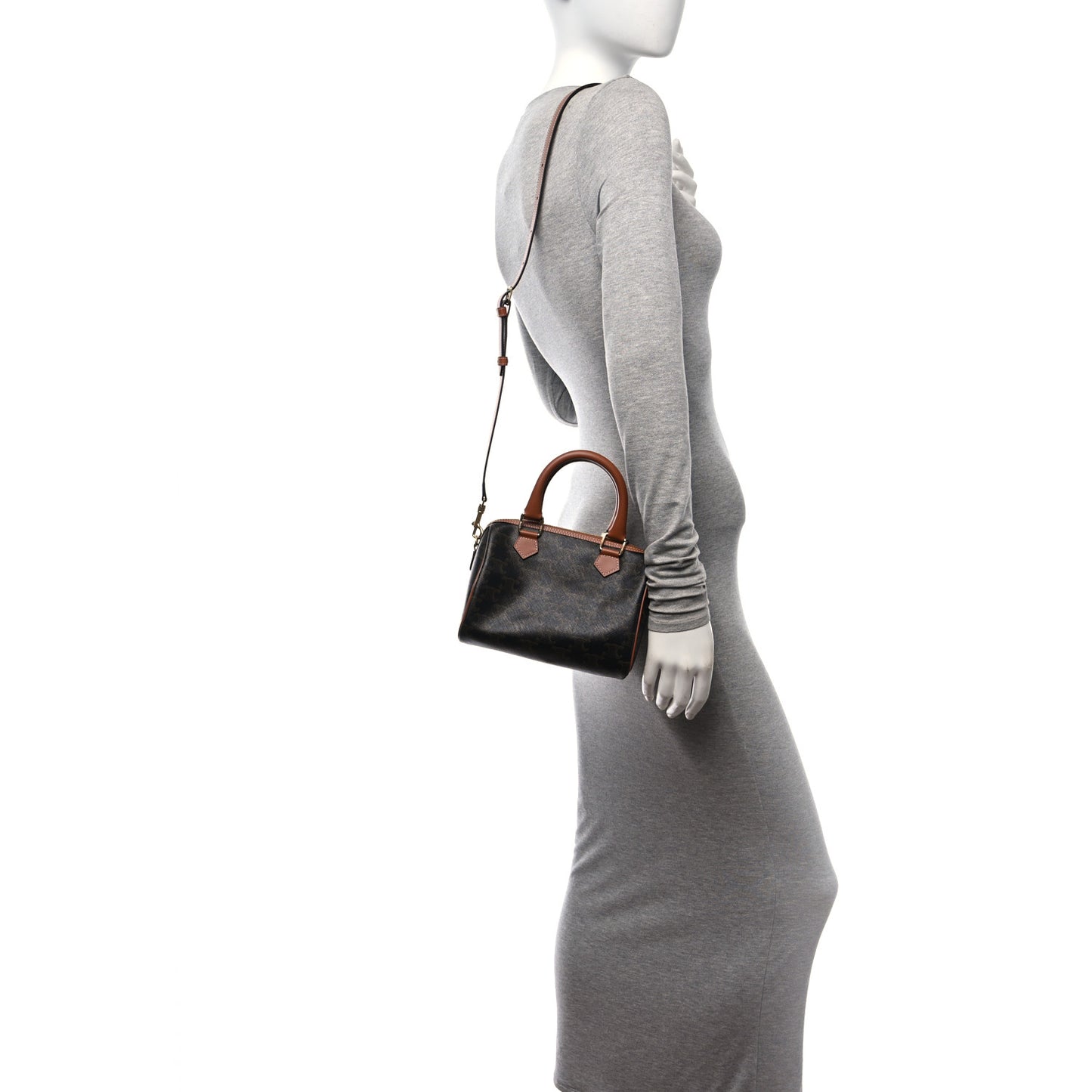 Triomphe Canvas Calfskin Small Boston Bag Tan