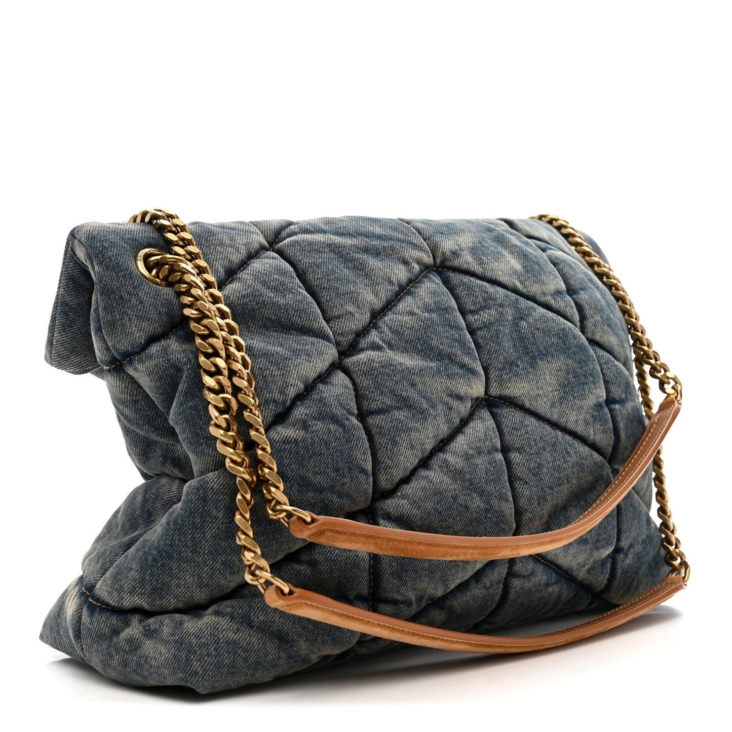 Denim Quilted Medium Loulou Puffer Monogram Chain Satchel Blue Cinnamon