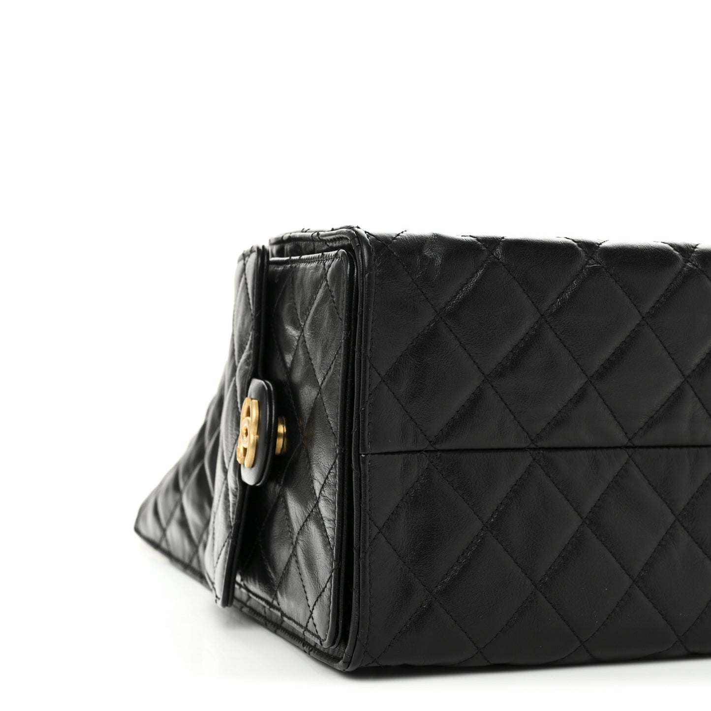Shiny Crumpled Calfskin Quilted Medium Chanel 25 Handbag Black