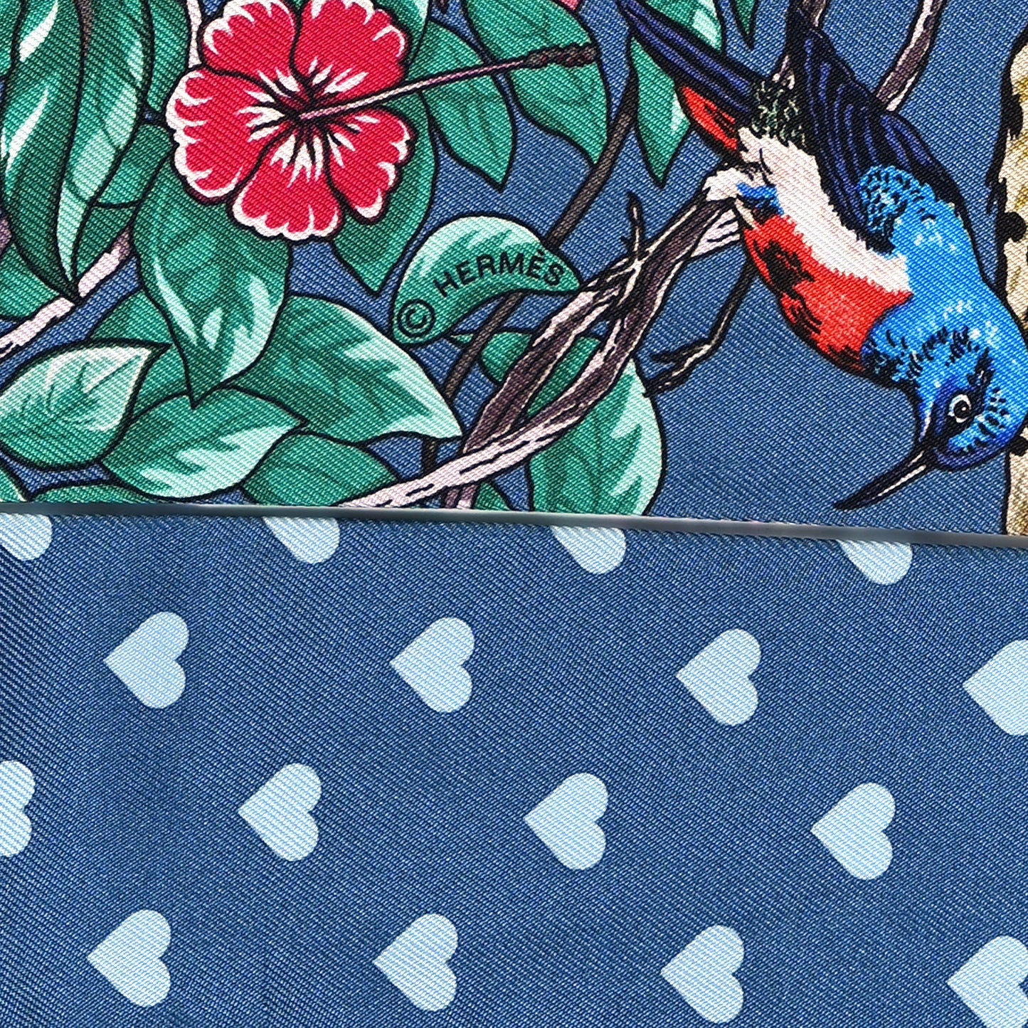 Silk Jungle Love Fringed Twilly Gris Bleuete Vert