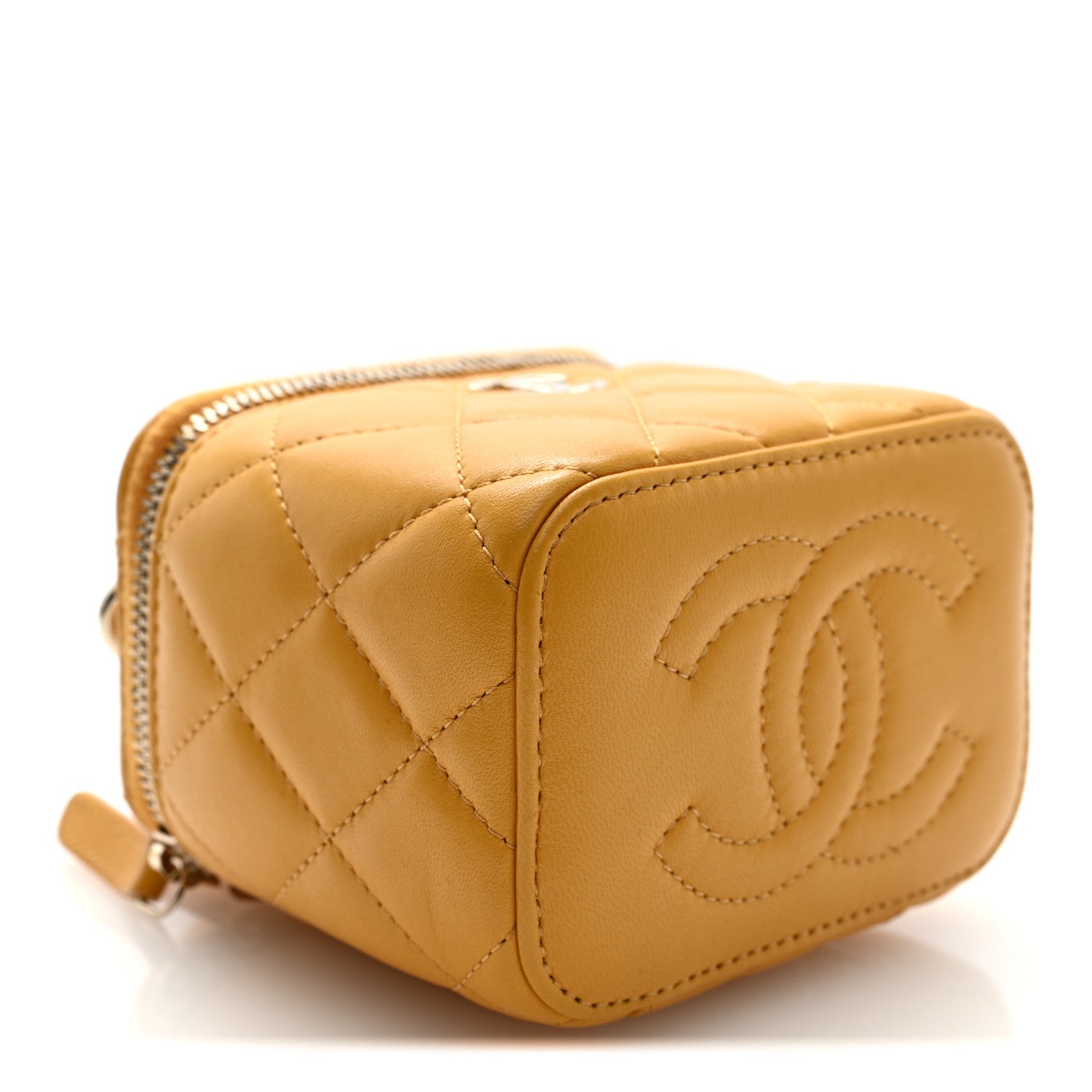 Chanel Lambskin Quilted Top Handle Mini Vanity Case With Chain Yellow 4 of 11