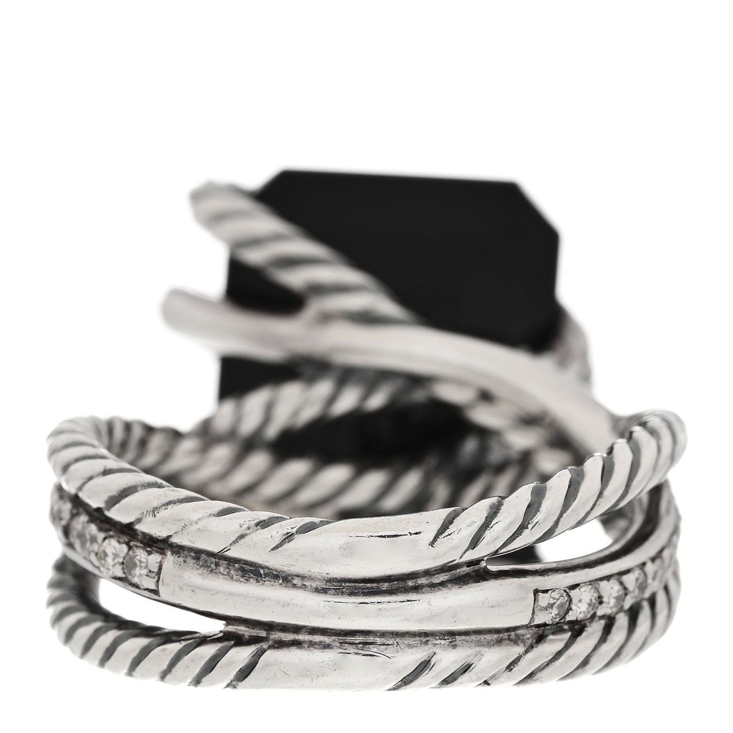 David Yurman Sterling Silver Diamond Black Onyx 15mm Cable Wrap Ring 54 6.75 4 of 5