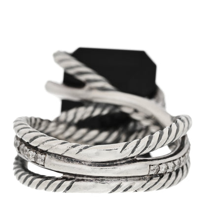 David Yurman Sterling Silver Diamond Black Onyx 15mm Cable Wrap Ring 54 6.75 4 of 5