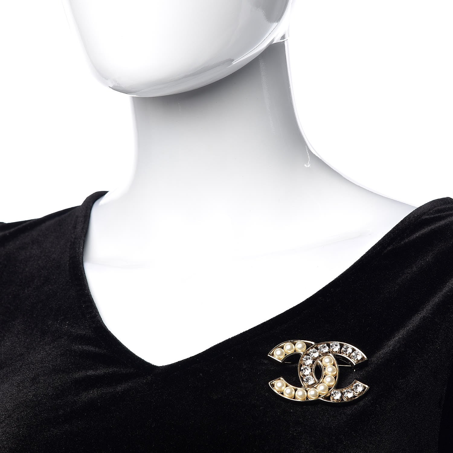 Chanel Pearl Crystal CC Brooch Gold 2 of 4