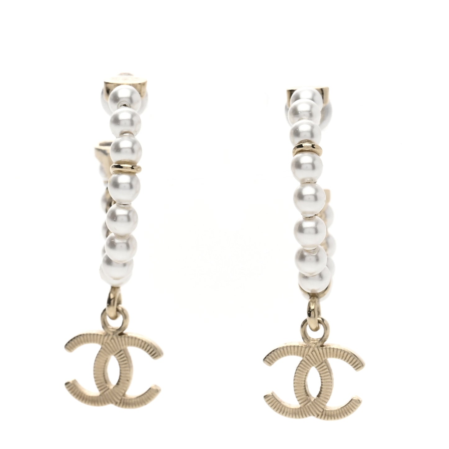 Pearl Charms CC Hoop Earrings Gold