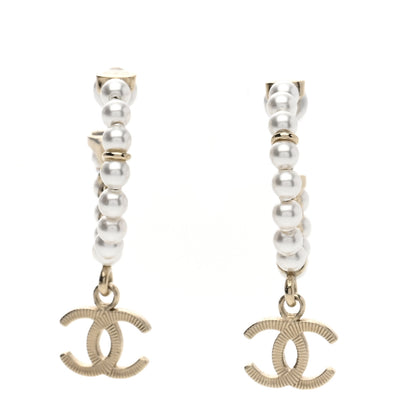 Chanel Pearl Charms CC Hoop Earrings Gold 1 of 4