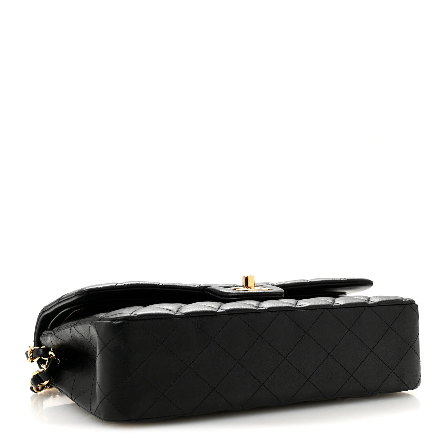 Lambskin Quilted Medium Double Flap Black