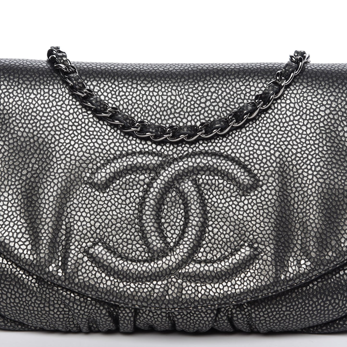 Metallic Caviar Half Moon Wallet On Chain WOC Dark Silver