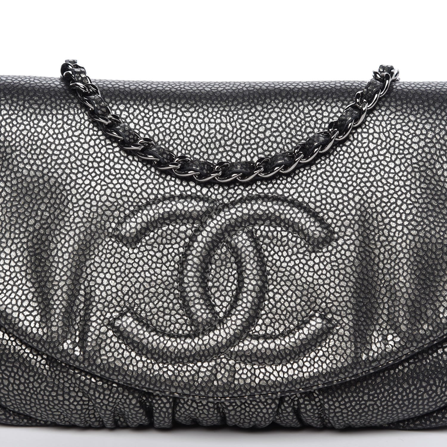 Chanel Metallic Caviar Half Moon Wallet On Chain WOC Dark Silver 11 of 11