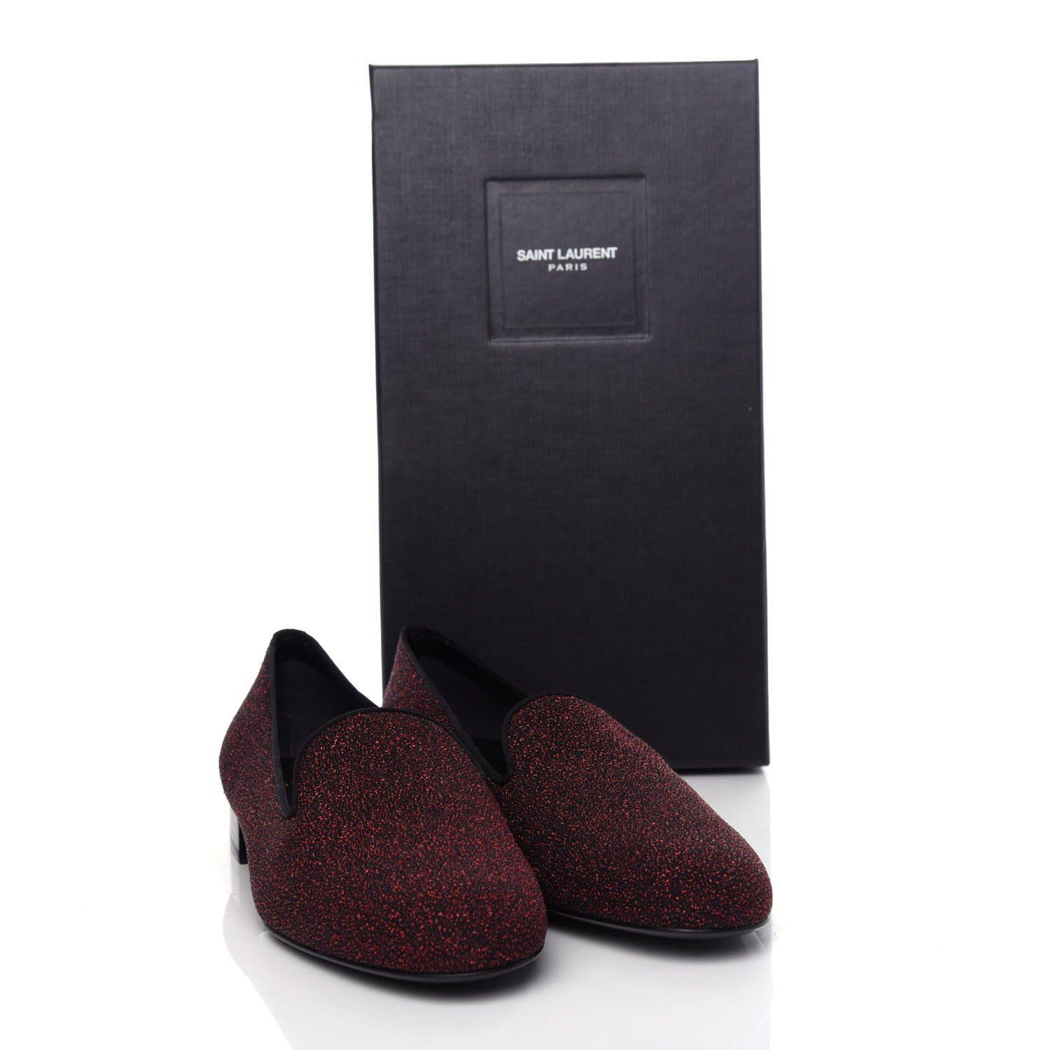 Saint Laurent Metallic Calfskin Smoking Slipper Flat Loafers 38 Red Glitter 11 of 11