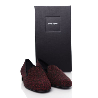 Saint Laurent Metallic Calfskin Smoking Slipper Flat Loafers 38 Red Glitter 11 of 11