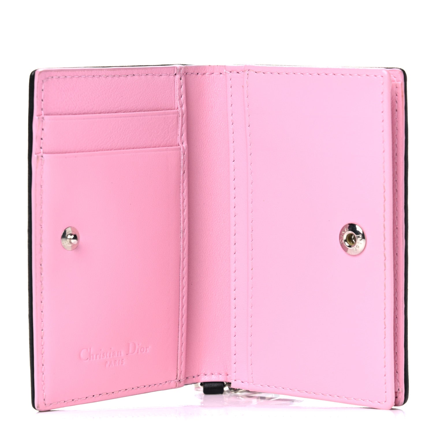 Christian Dior Lambskin Cannage Bi-Color Small Lady Dior Flap Card Holder Black Pink 5 of 11