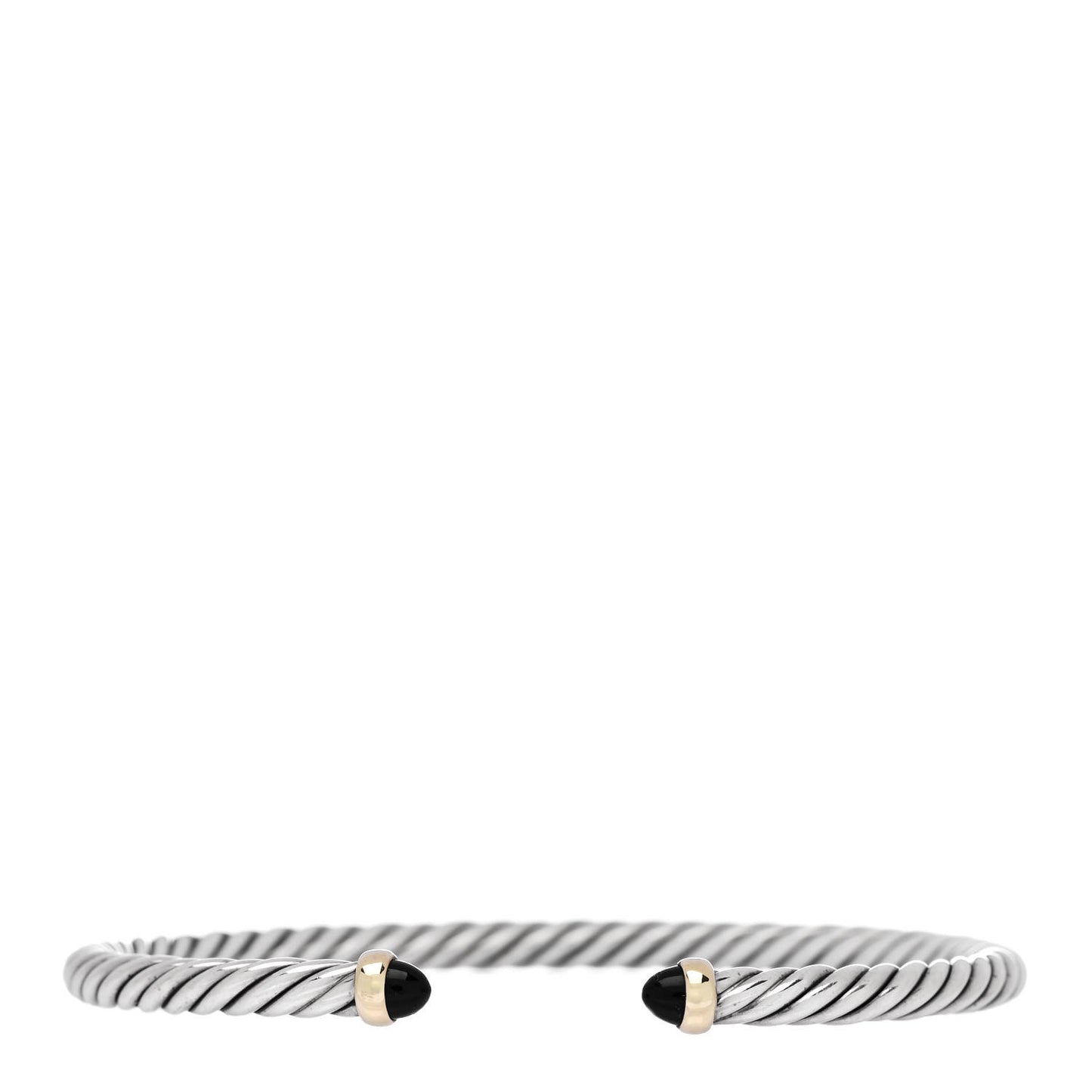 Sterling Silver 14K Yellow Gold Black Onyx 4mm Cable Flex Bracelet