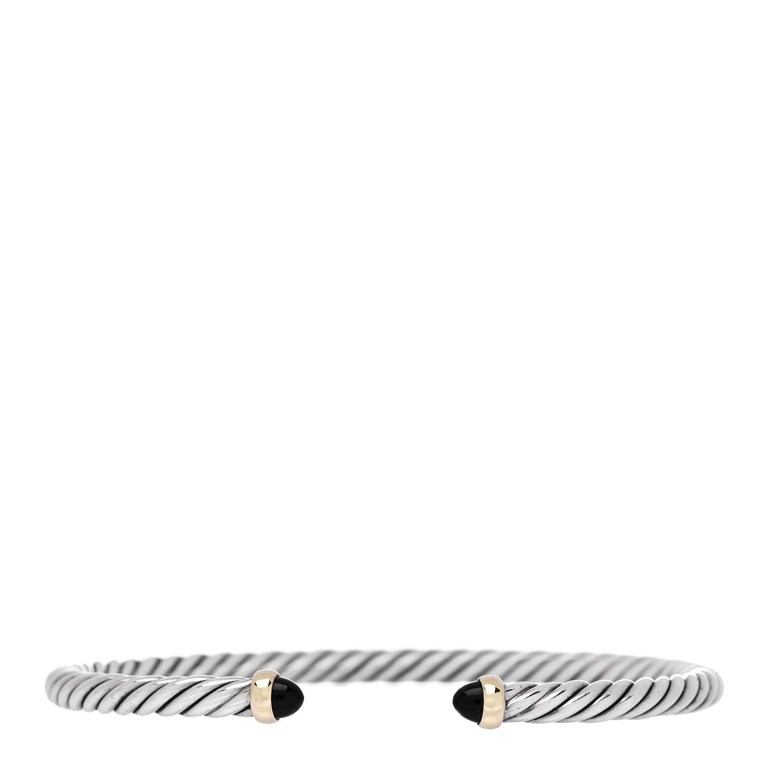 David Yurman Sterling Silver 14K Yellow Gold Black Onyx 4mm Cable Flex Bracelet 1 of 5