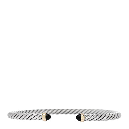 David Yurman Sterling Silver 14K Yellow Gold Black Onyx 4mm Cable Flex Bracelet 1 of 5