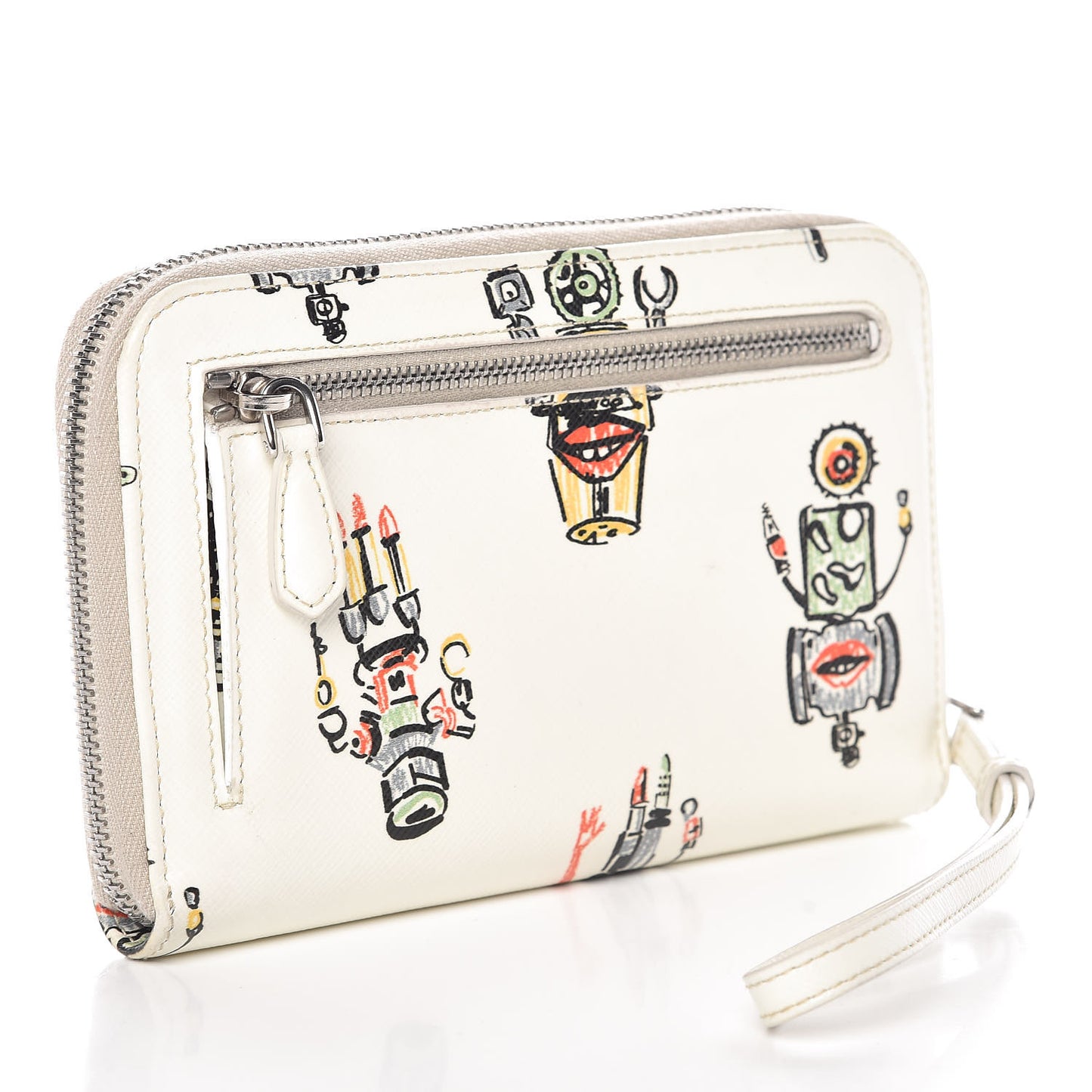 Saffiano Robot Zip Around Wallet White