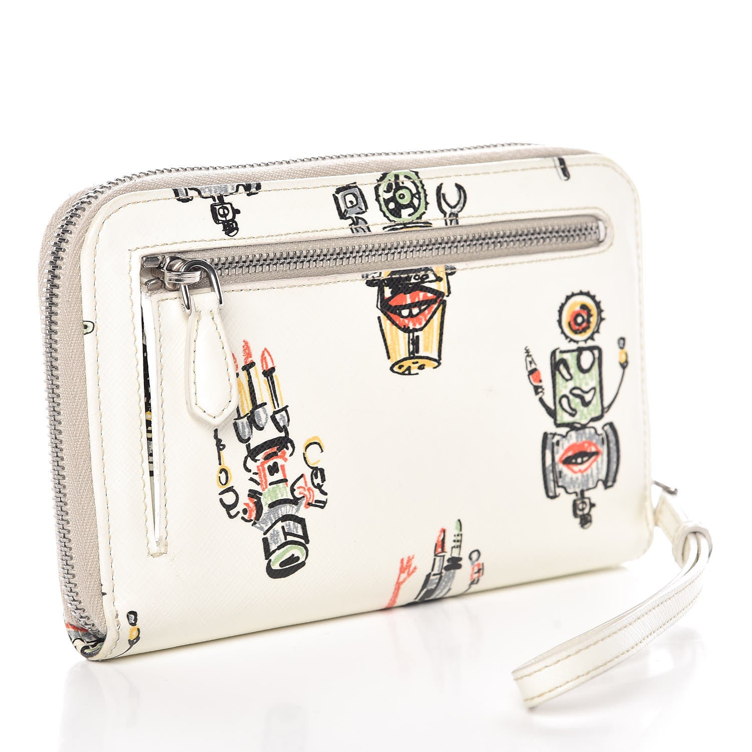 Prada Saffiano Robot Zip Around Wallet White 3 of 14