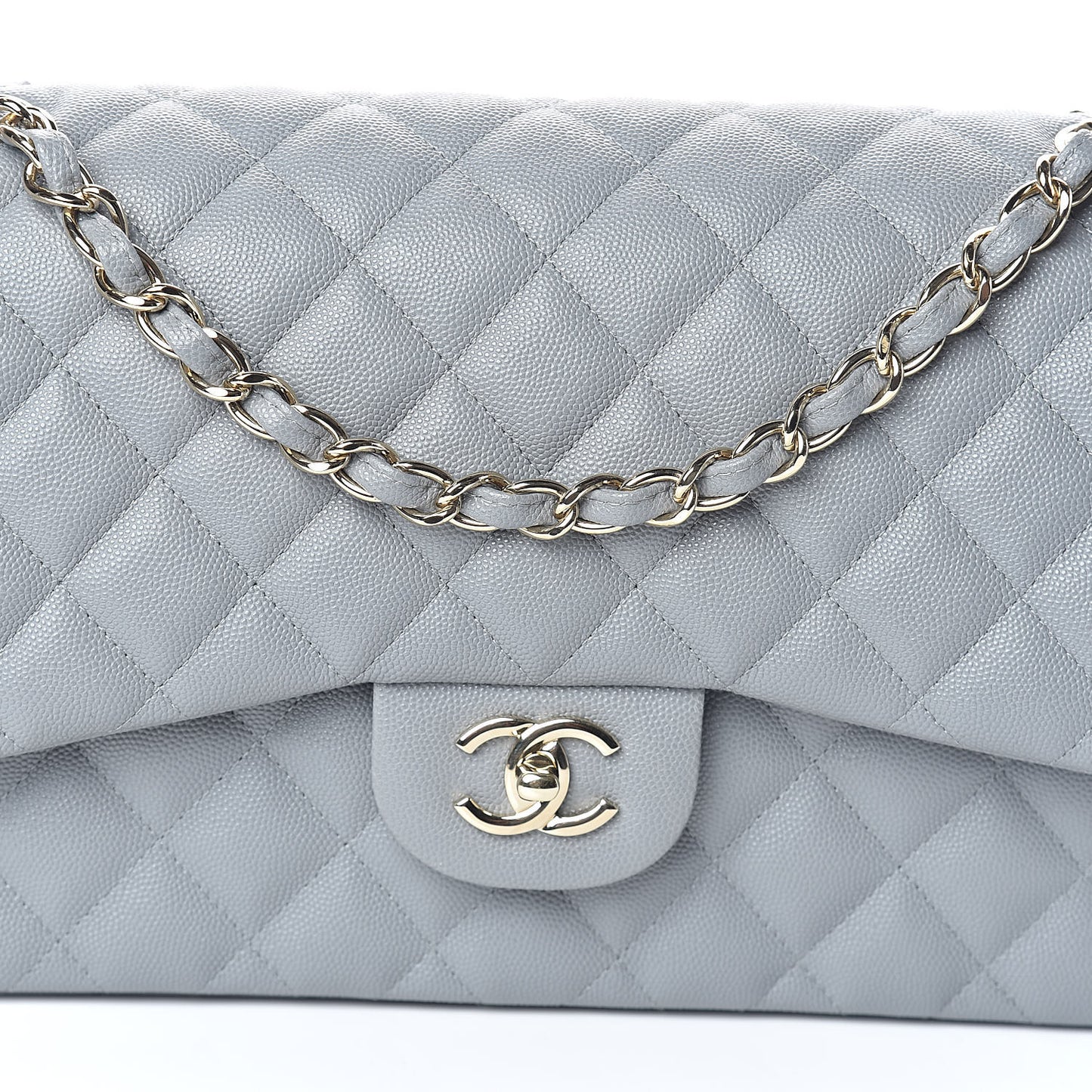 Caviar Quilted Jumbo Double Flap Dark Grey