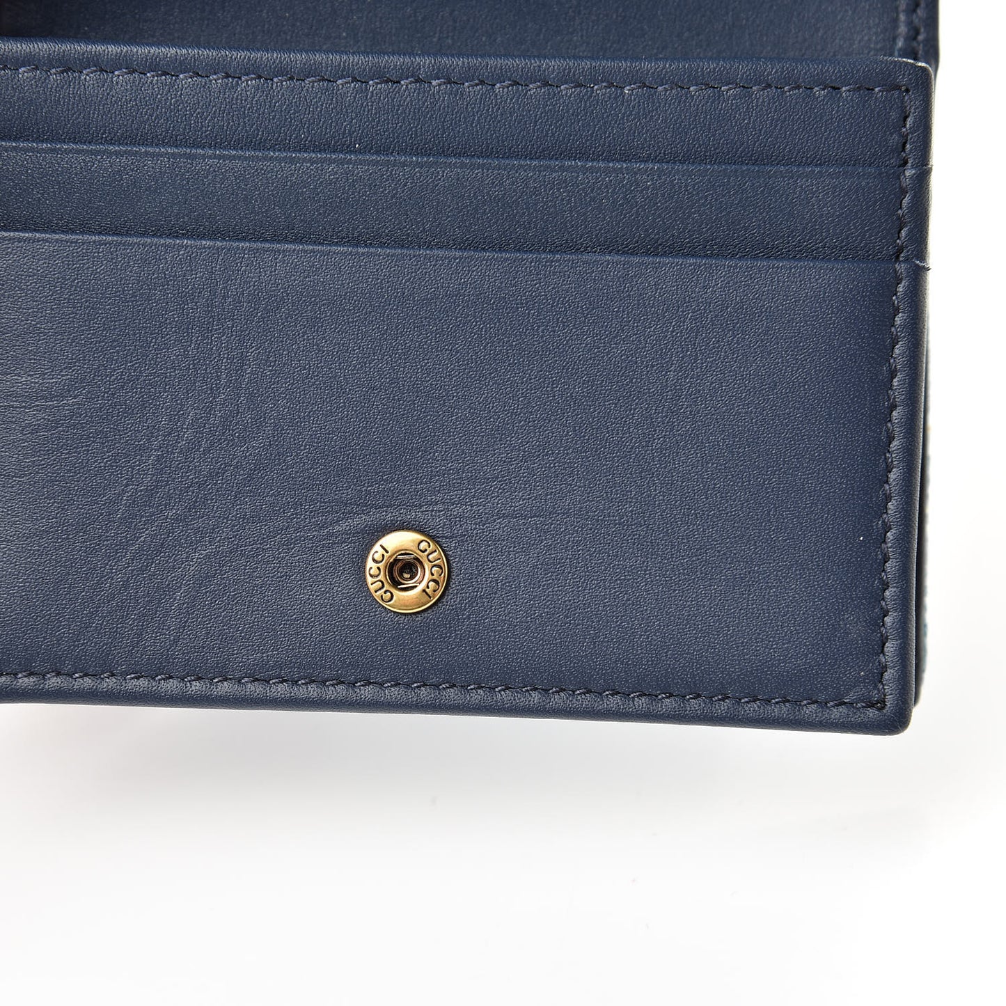 Denim Matelasse Pearly GG Marmont Card Case Wallet Blue