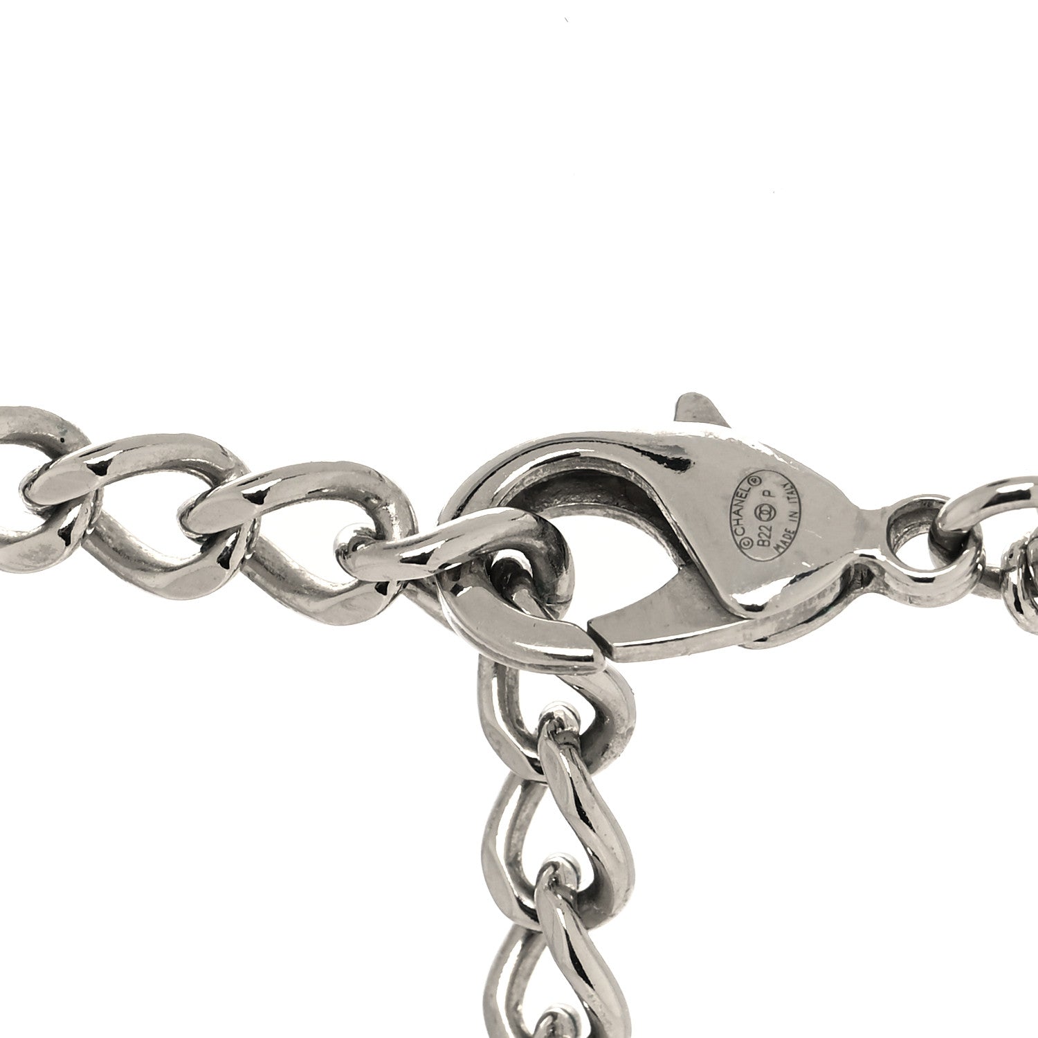 Chanel Metal Multi Chain Crystal Baguette CC Necklace Silver 4 of 5