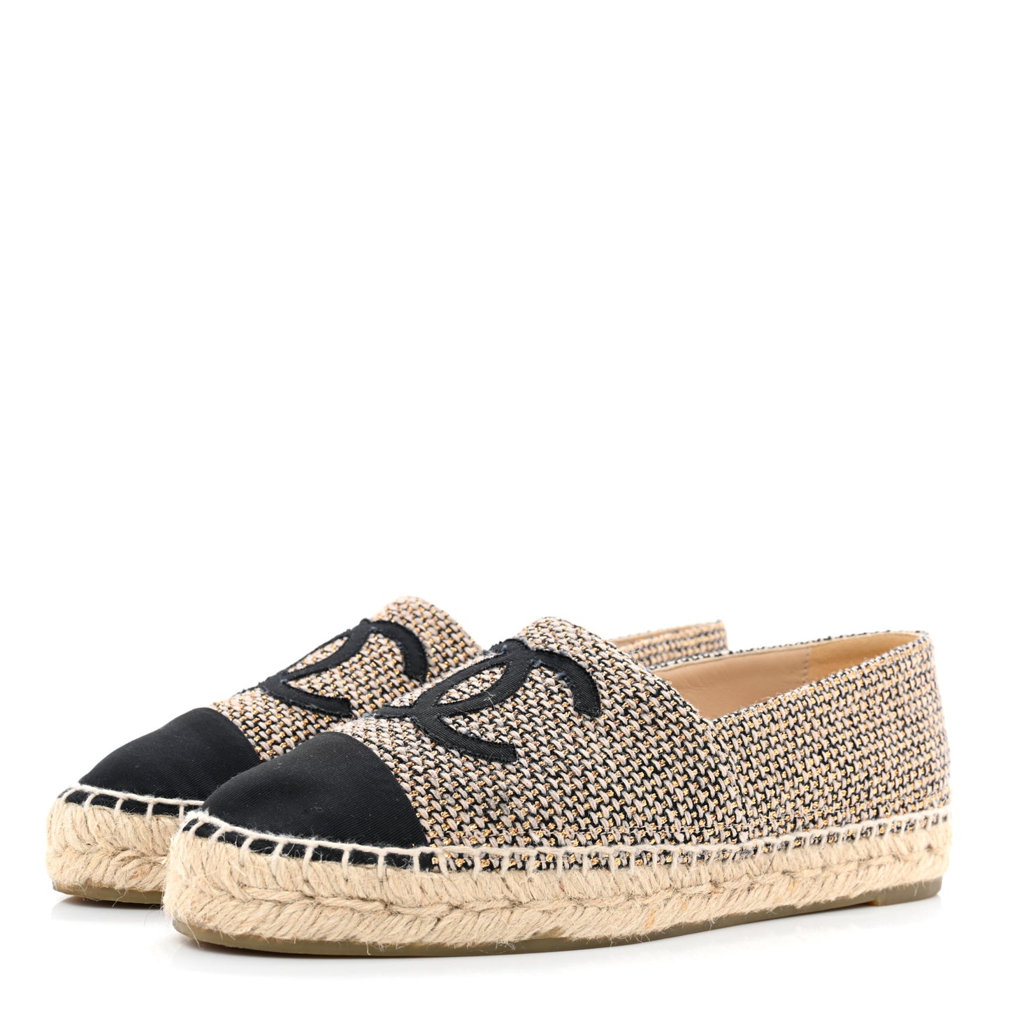 Metallic Tweed CC Espadrilles 38 Beige Black