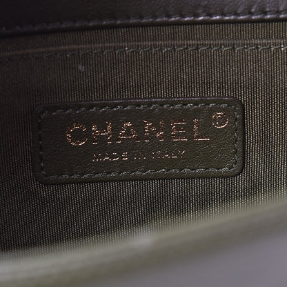 Chanel Fabric Chevron Braided Medium Boy Flap Black Dark Green 6 of 11