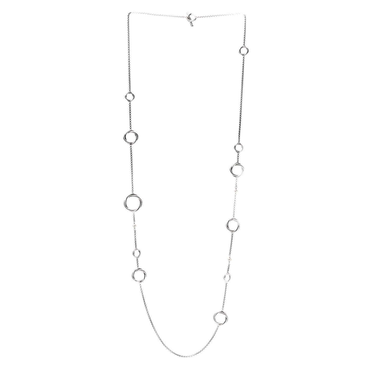 David Yurman Sterling Silver Pearl Infinity Station Chain Necklace 3 of 5