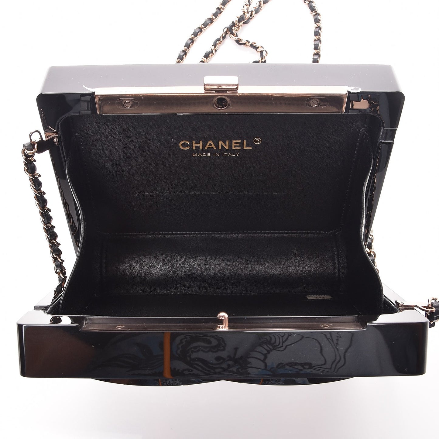 Plexiglass Crystal CC Minaudiere Clutch Black Copper