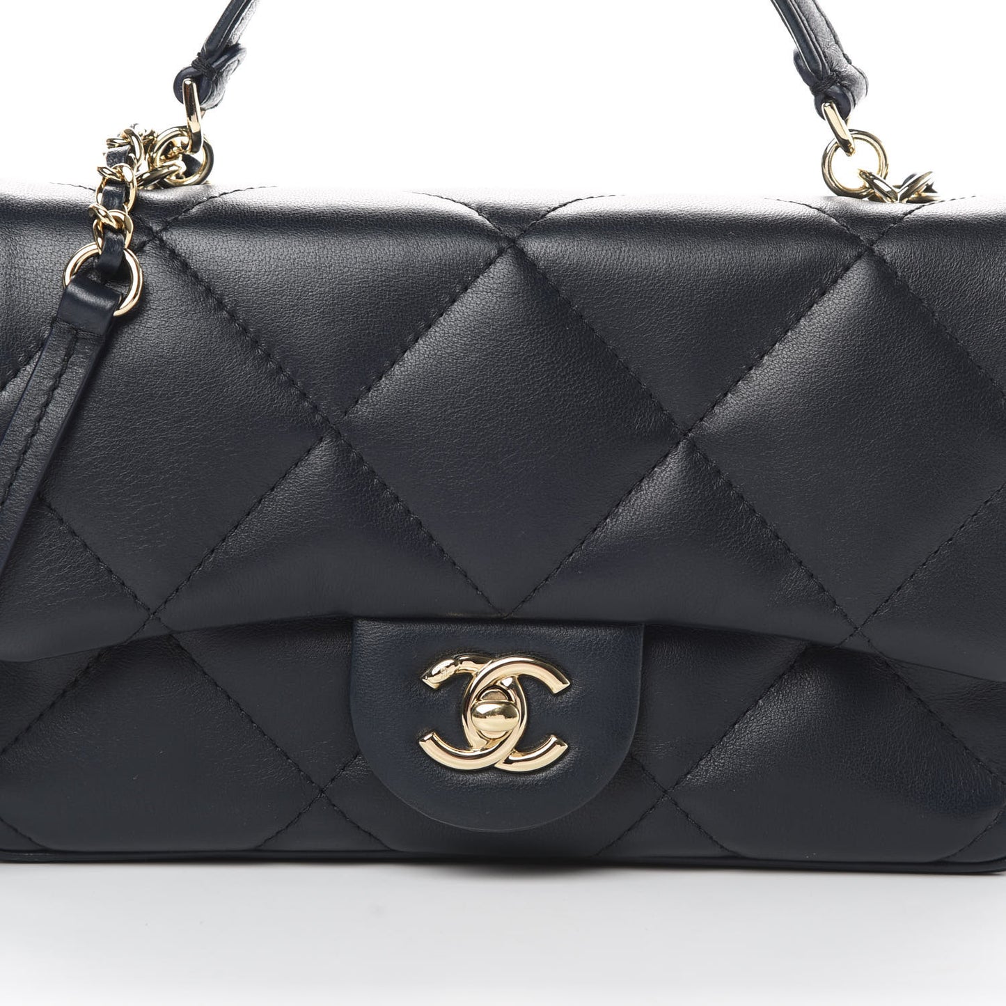 Lambskin Quilted Small Easy Carry Flap Navy