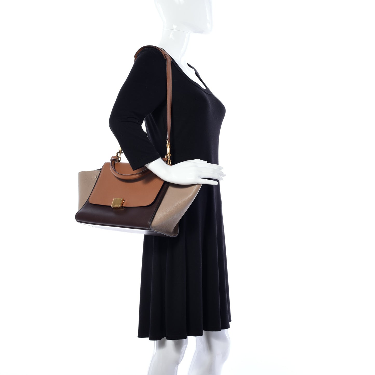 Satin Baby Grained Calfskin Tri-color Medium Trapeze Tan