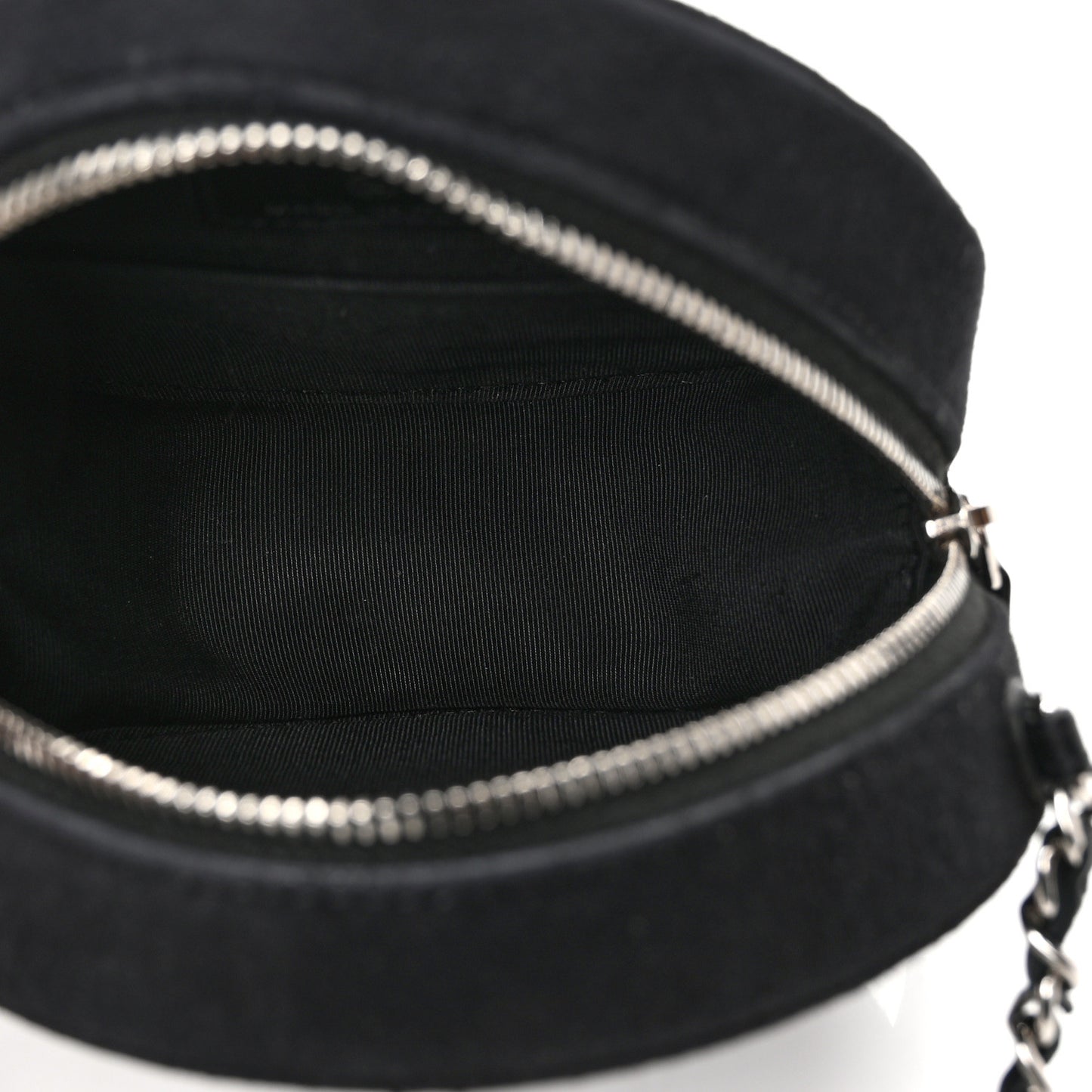 Suede Quilted Crystal Round Clutch With Logo Chain Black