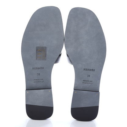 Hermes Box Calfskin Oran Sandals 38 Black 5 of 9