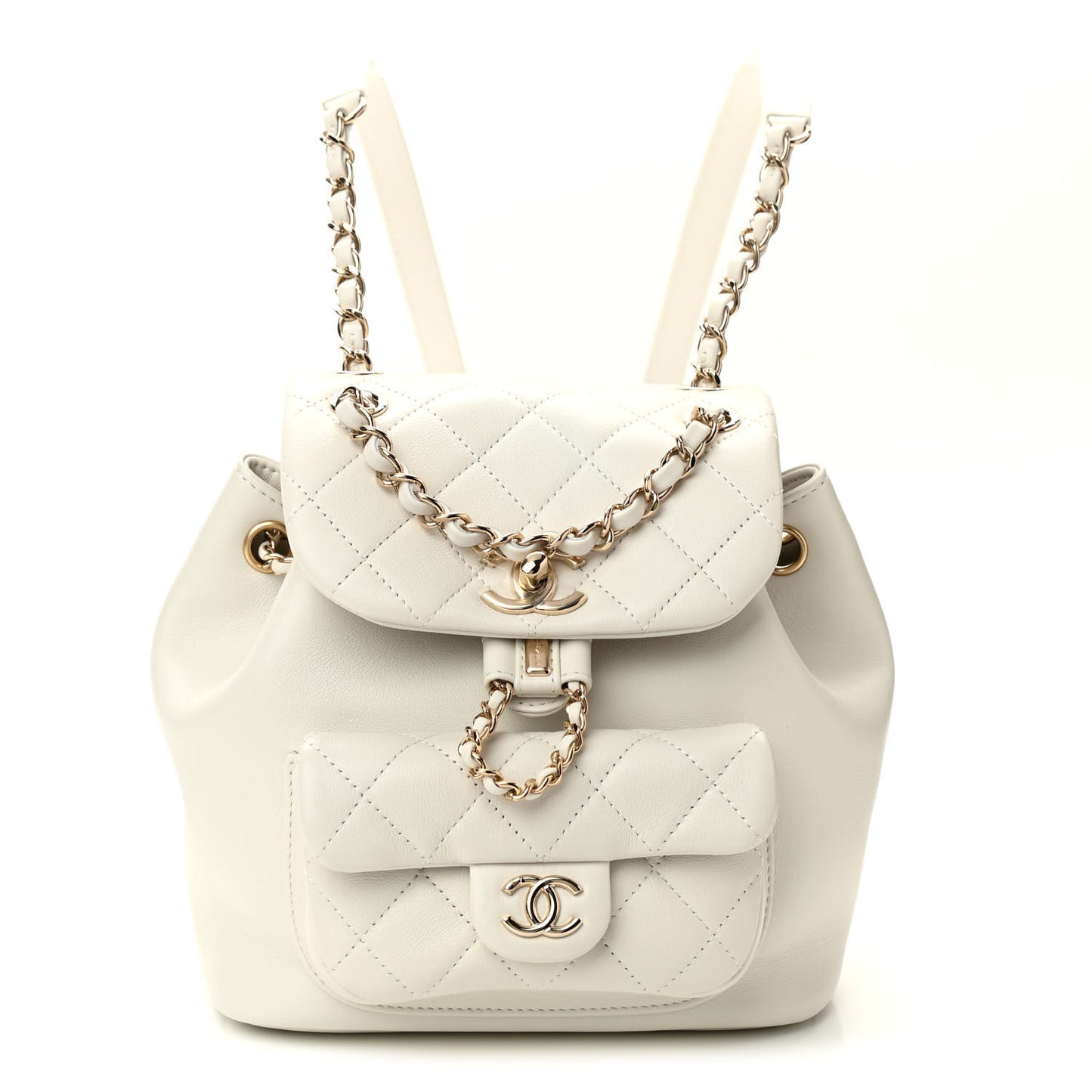 Lambskin Quilted Small Duma Drawstring Backpack White