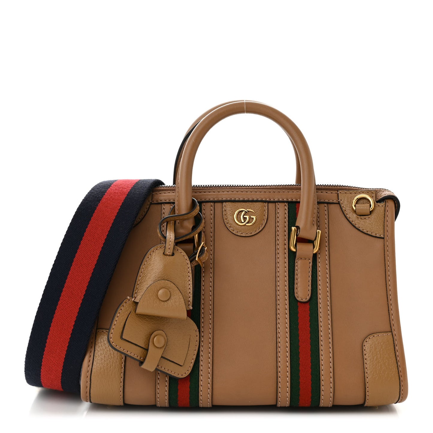 Koi Calfskin Small Bauletto Duffle Top Handle Bag Camel