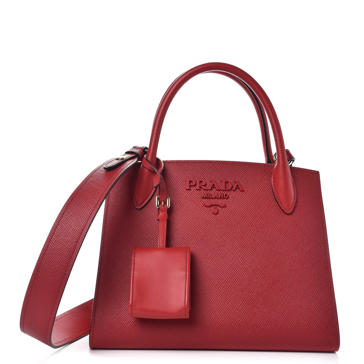 Saffiano Cuir Calfskin Small Monochrome Top Handle Tote Fuoco