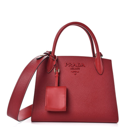 Prada Saffiano Cuir Calfskin Small Monochrome Top Handle Tote Fuoco 1 of 8