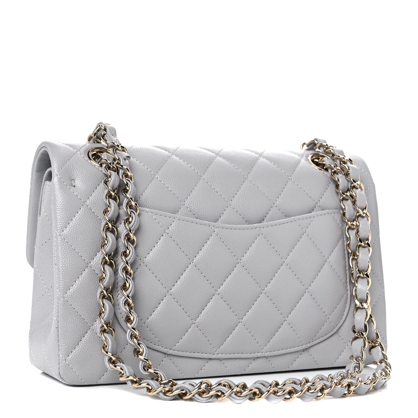 Caviar Quilted Small Double Flap Grey