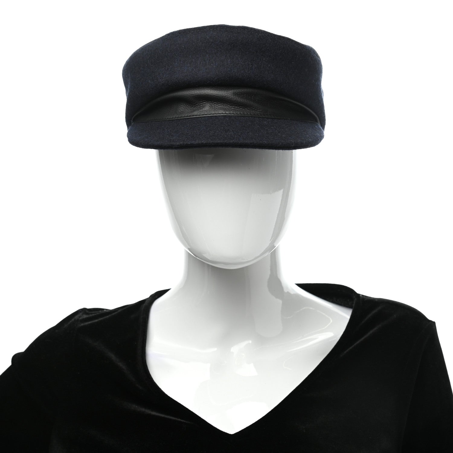 Hermes Broadcloth Newton Calfskin Dani Cap 58 Marine Black 2 of 9