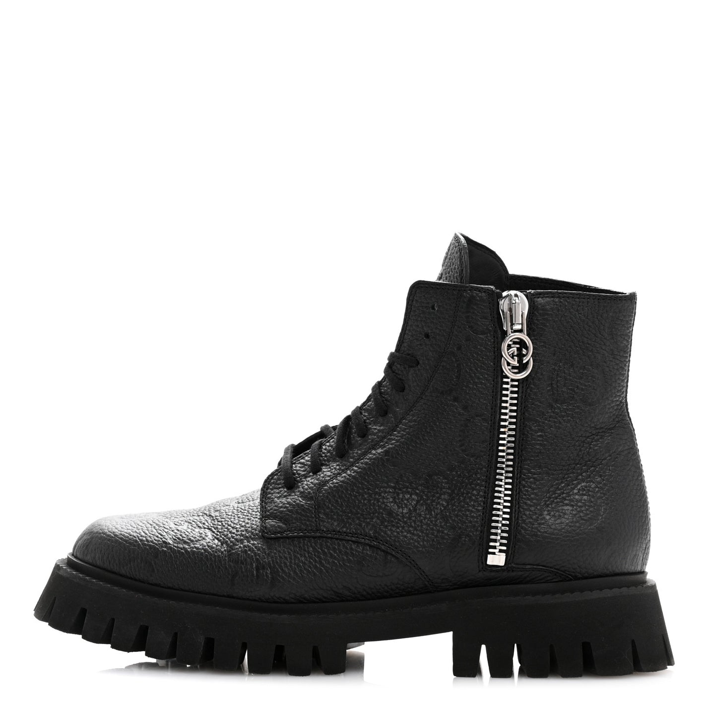 Calfskin Embossed Monogram Lace Up Ankle Boots 40.5 Black