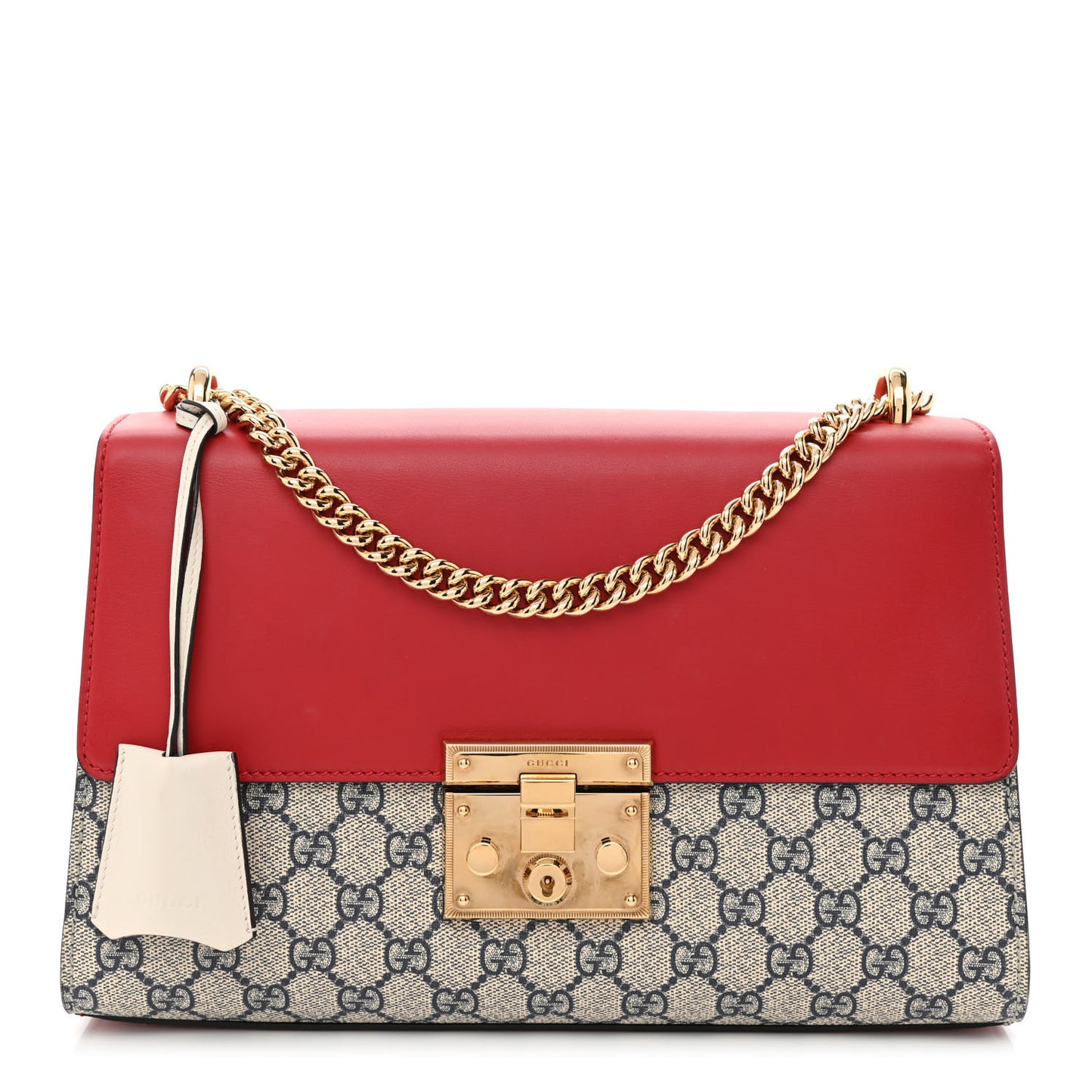 GG Supreme Monogram Calfskin Medium Padlock Shoulder Bag Beige Blue Hibiscus Red