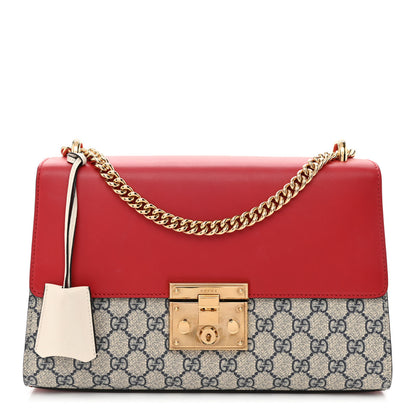 Gucci GG Supreme Monogram Calfskin Medium Padlock Shoulder Bag Beige Blue Hibiscus Red 1 of 11