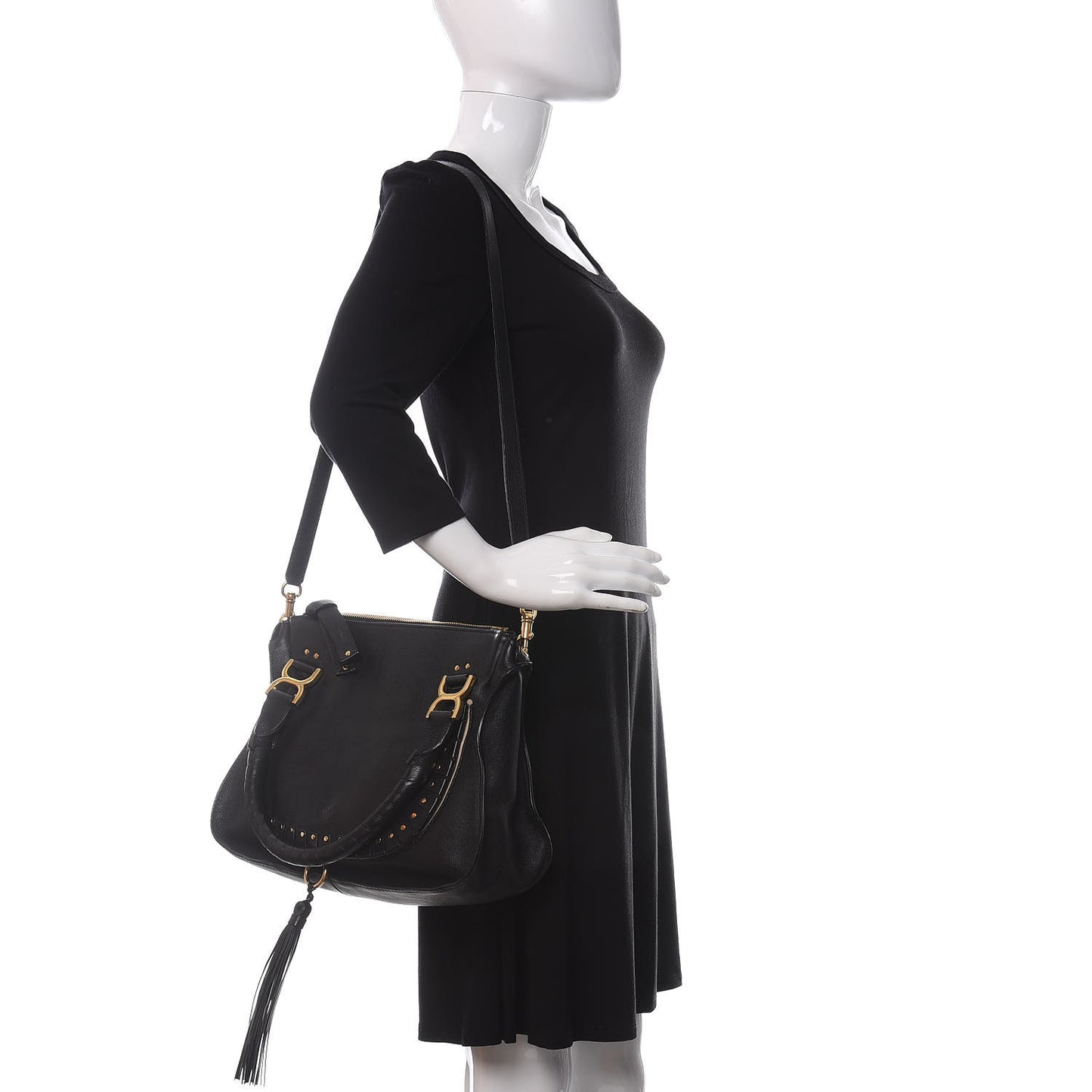 Calfskin Studded Medium Marcie Satchel Black