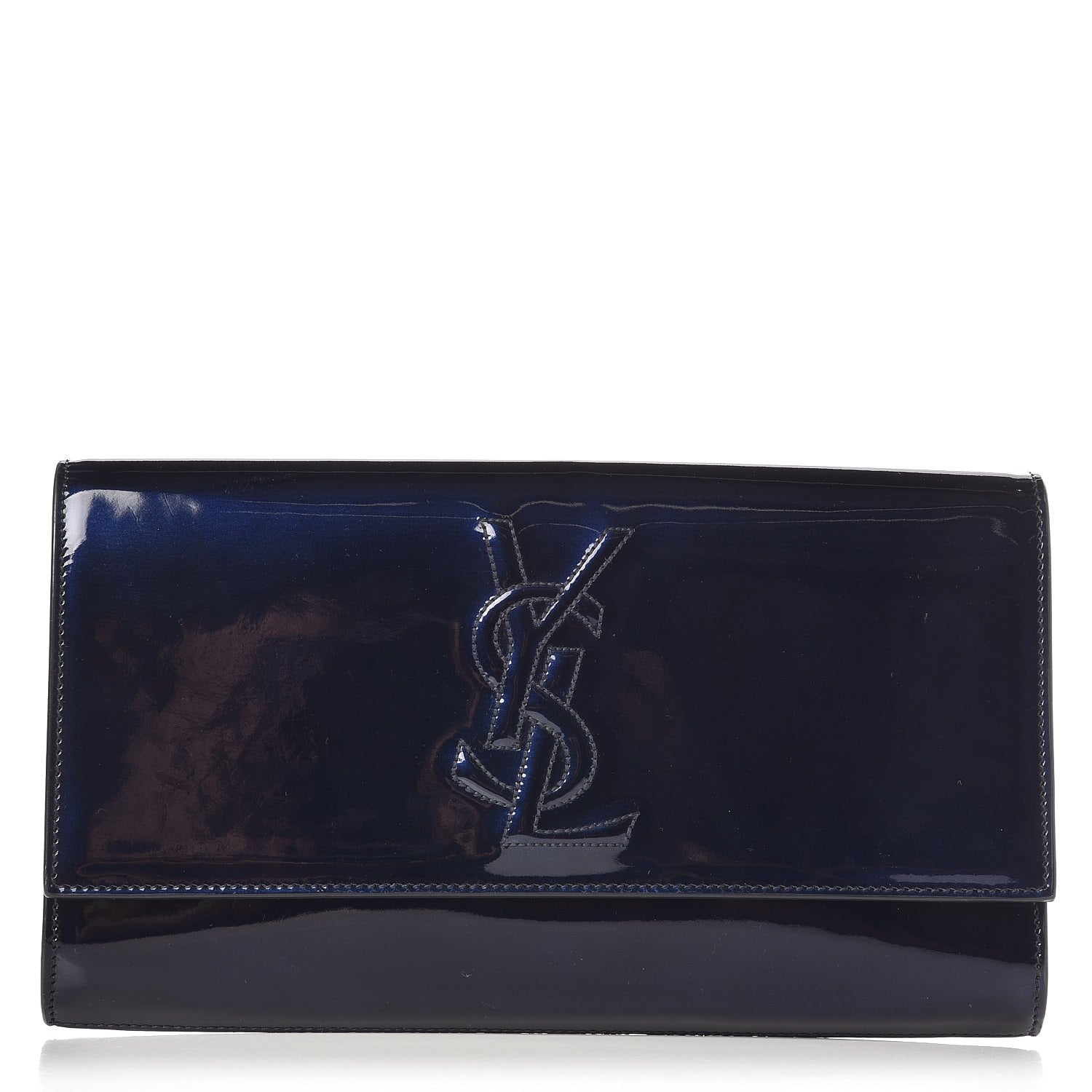 Saint Laurent Patent Calfskin Large Belle De Jour Clutch Navy Blue 1 of 6