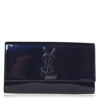 Saint Laurent Patent Calfskin Large Belle De Jour Clutch Navy Blue 1 of 6