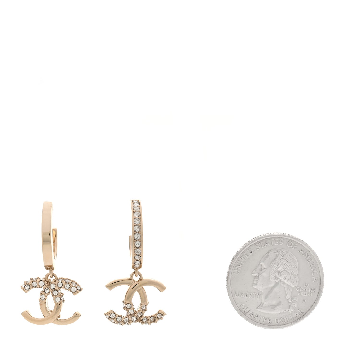 Crystal Bead CC Hoop Drop Earrings Light Gold